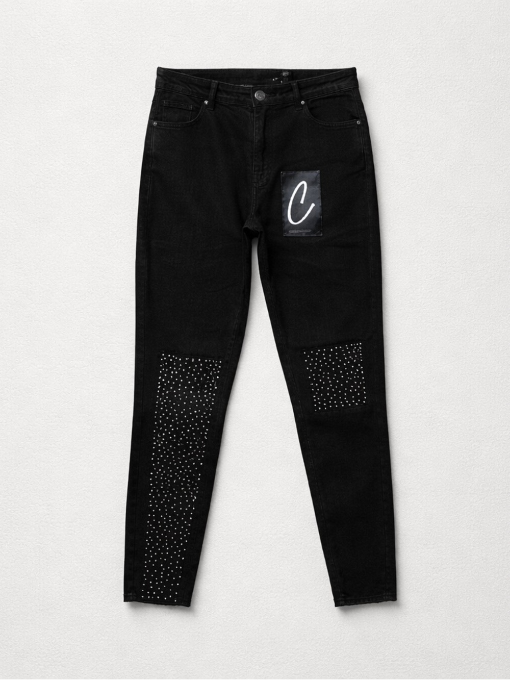 Black Skinny Jeans with Studded Knee Panels